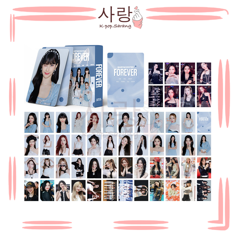 55pcs BabyMonster《FOREVER》Blue Group LOMO Cards Set Collection Kpop Ruka Pharita Asa Rami Rora Chiquita Ahyeon Photocard Kad Foto 10pcs