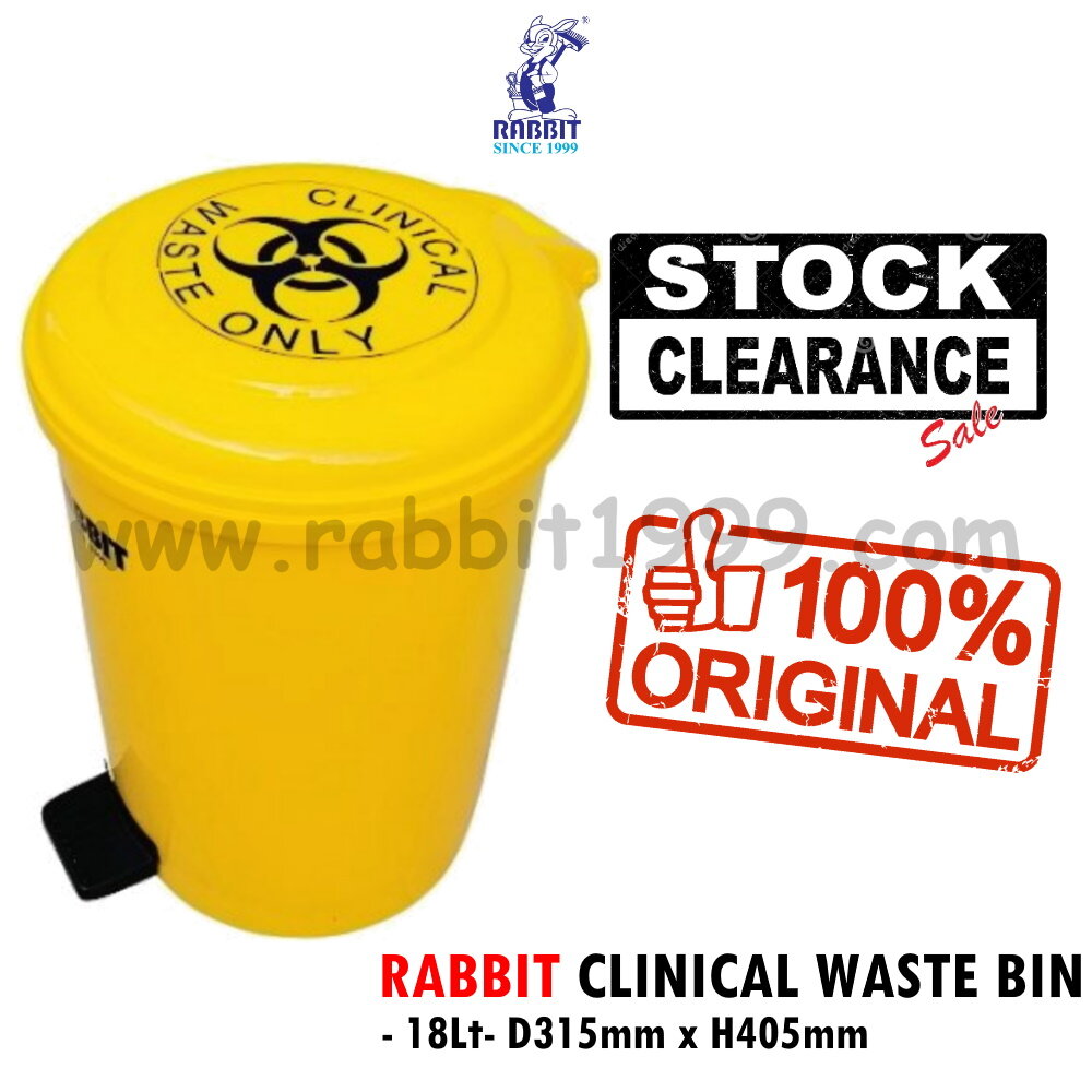 RABBIT CLINICAL WASTE BIN 18lt antimicrobial pedal dustbin / tong