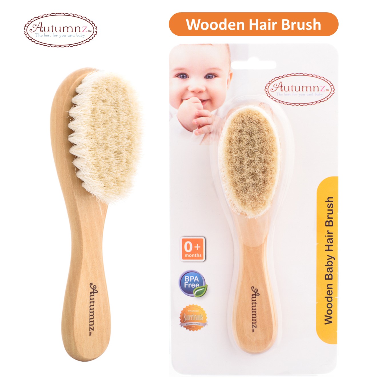 Autumnz Snapkis Baby Hair Comb Nature Wooden Newborn Brush & Comb Set Soft Bristles