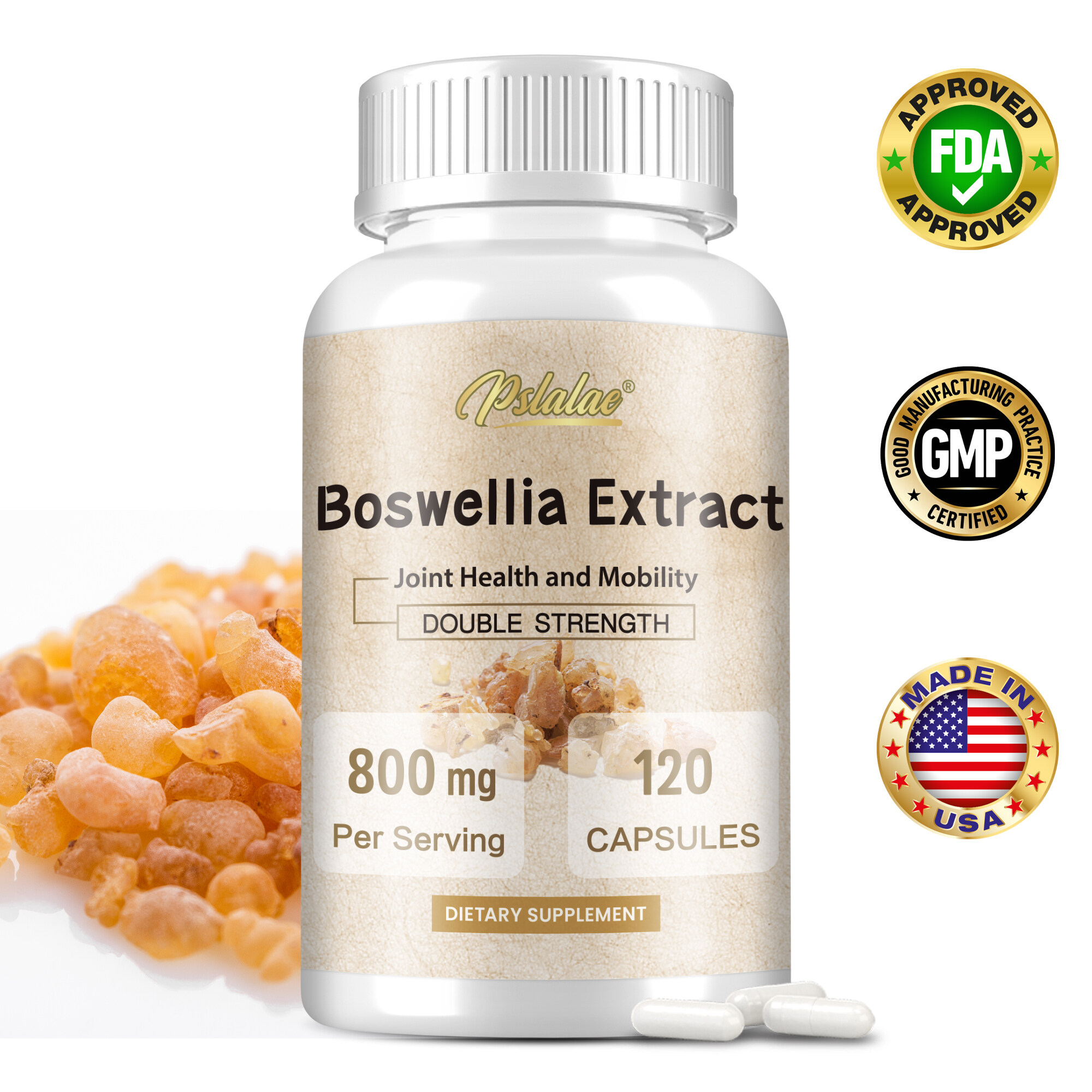 Viên nang chiết xuất thảo dược Pslalae Boswellia Serrata 800 MG - Thảo dược Ayurvedic giúp tăng cường sự linh hoạt và hỗ trợ vận động cho khớp - 120 viên nang, Thực phẩm bổ sung