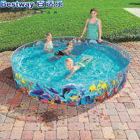 BESTWAY 4 Sizes Fill N Fun Round Swimming Pool Cute Cartoon Design Kids Pool Non-Inflatable Kolam Renang