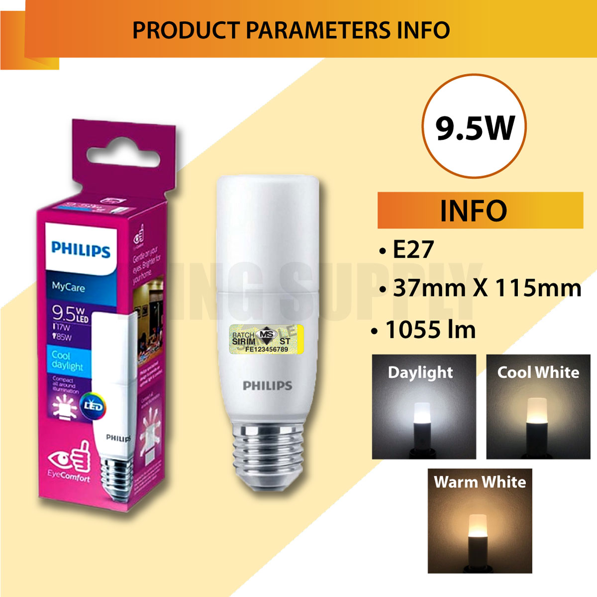 (Sirim) Philips MyCare LED Stick Energy Saving Bulb Bright Downlight E14 E27 PLC 5.5W 7.5W 9.5W 11W 1 Year Warranty