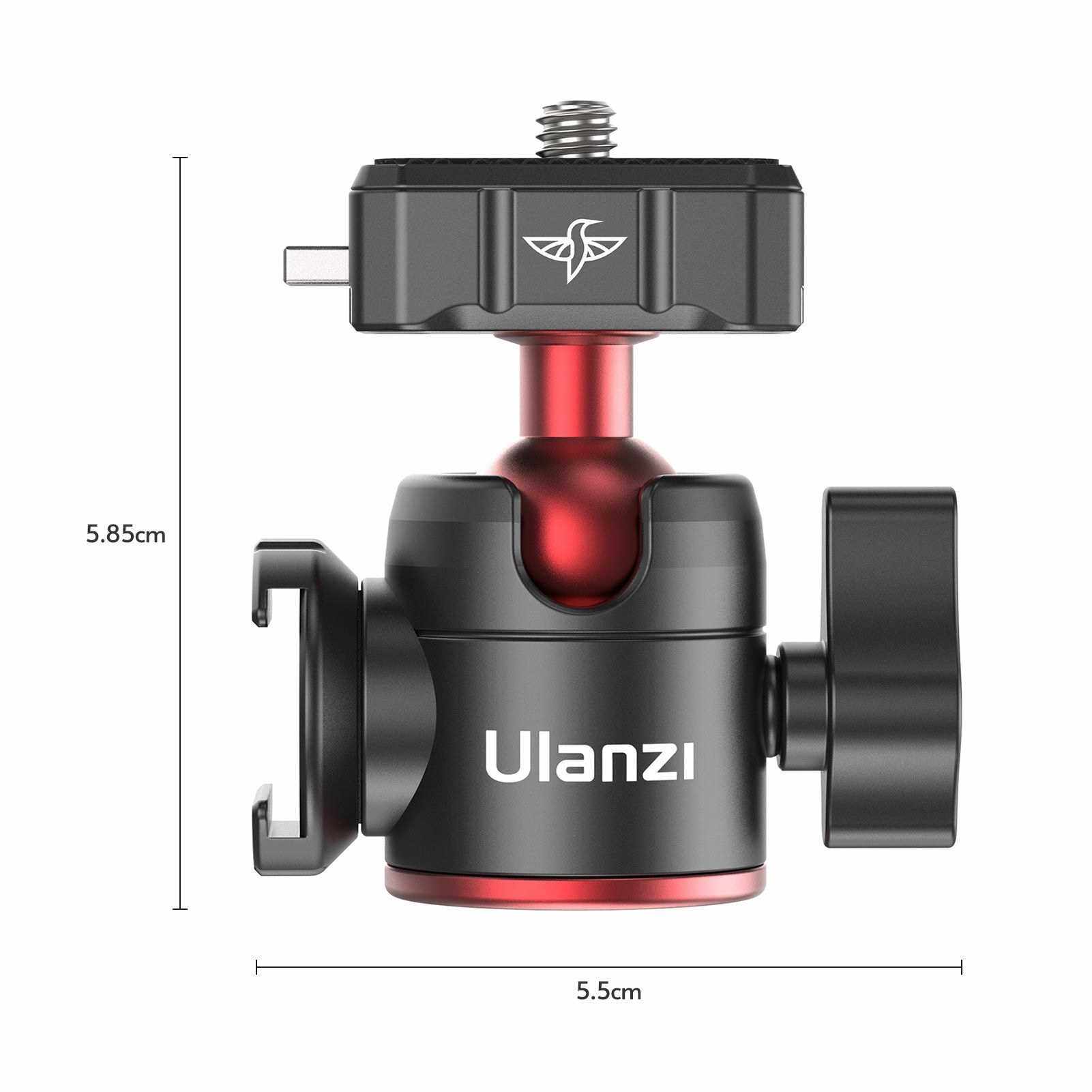 Ulanzi Mini Ball Head Mount Adapter 2KG Payload with Quick Release Plate Cold Shoe Mount Universal 1/4 Interface for Tripod Camera Mounting (Standard)
