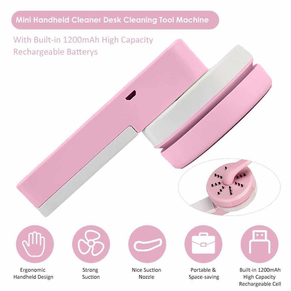 Mini Handheld Cleaner Desk Cleaning Tool Machine USB Charging Port Design Built-in 1200mAh High Capacity Rechargeable Batterys Cell for Cleaning Desktop Keyboard Sofa Home Daily Use Housework Portable (Pink)