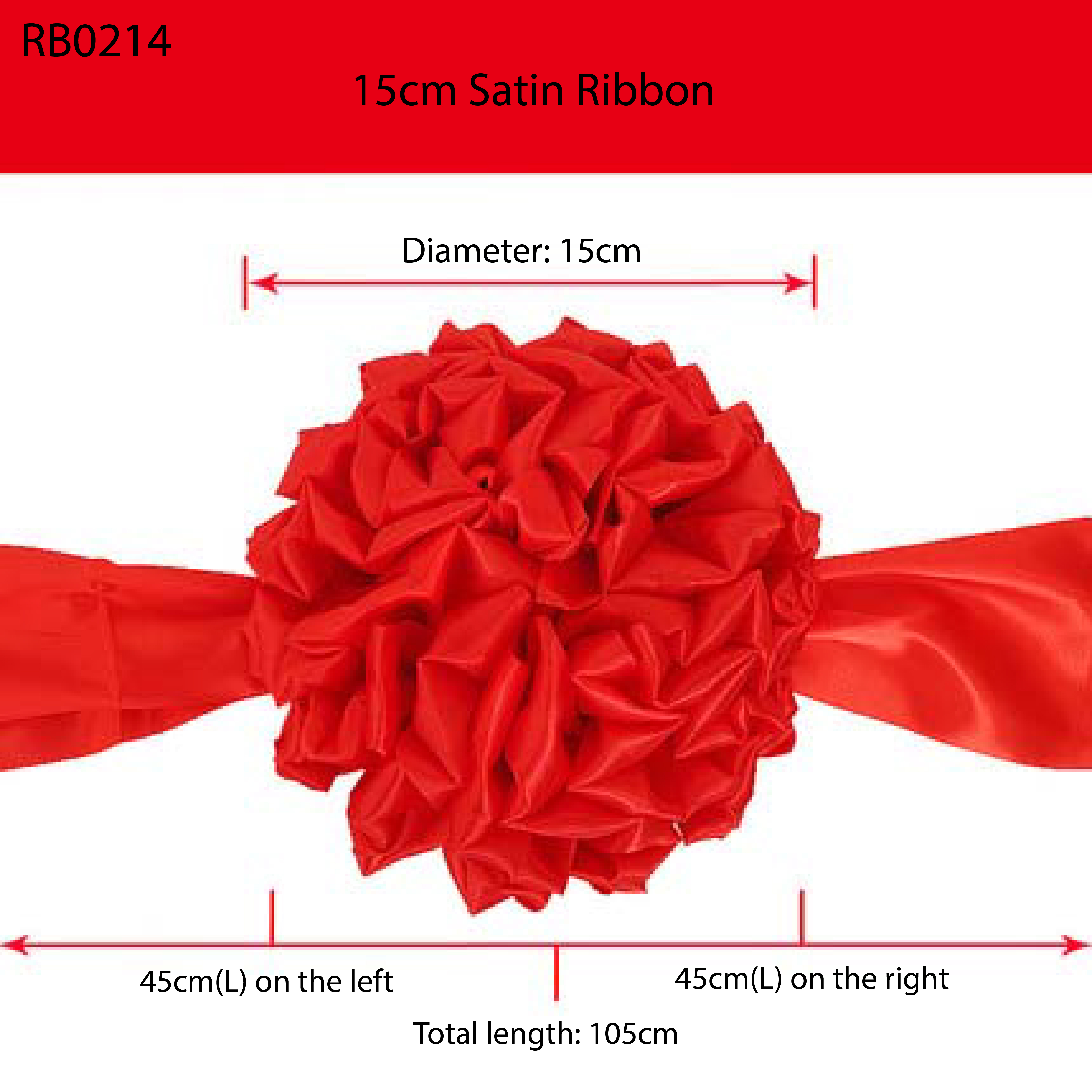SHIOK 15cm / 20cm Red Flower Ball Satin Ribbon For Opening Ceremony Wedding Celebration Decoration 绣球花门彩剪彩开业结婚红布 RB0214 RB0215