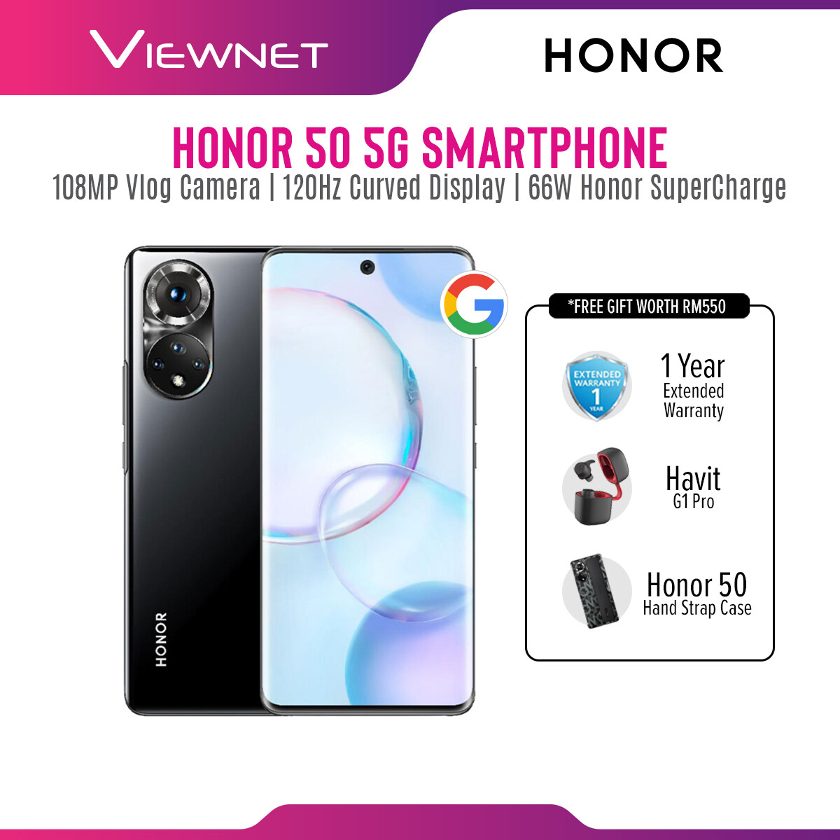 HONOR 50 (8GB+256GB) - 1+1 Year Warranty 