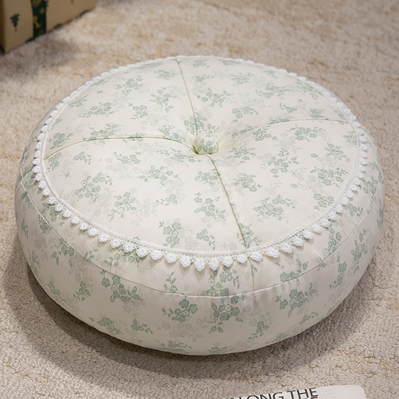 【Golden Trunk】Light Floral Cotton Round Floor Cushion Tatami Pouf Seat Pad For Home Living Room Meditation Reading