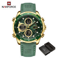 NAVIFORCE Watch for Men Fashion Casual Sport Leather Waterproof Wristwatch Multifunction Chronograph Dual Display Luminous Watch NF9197L