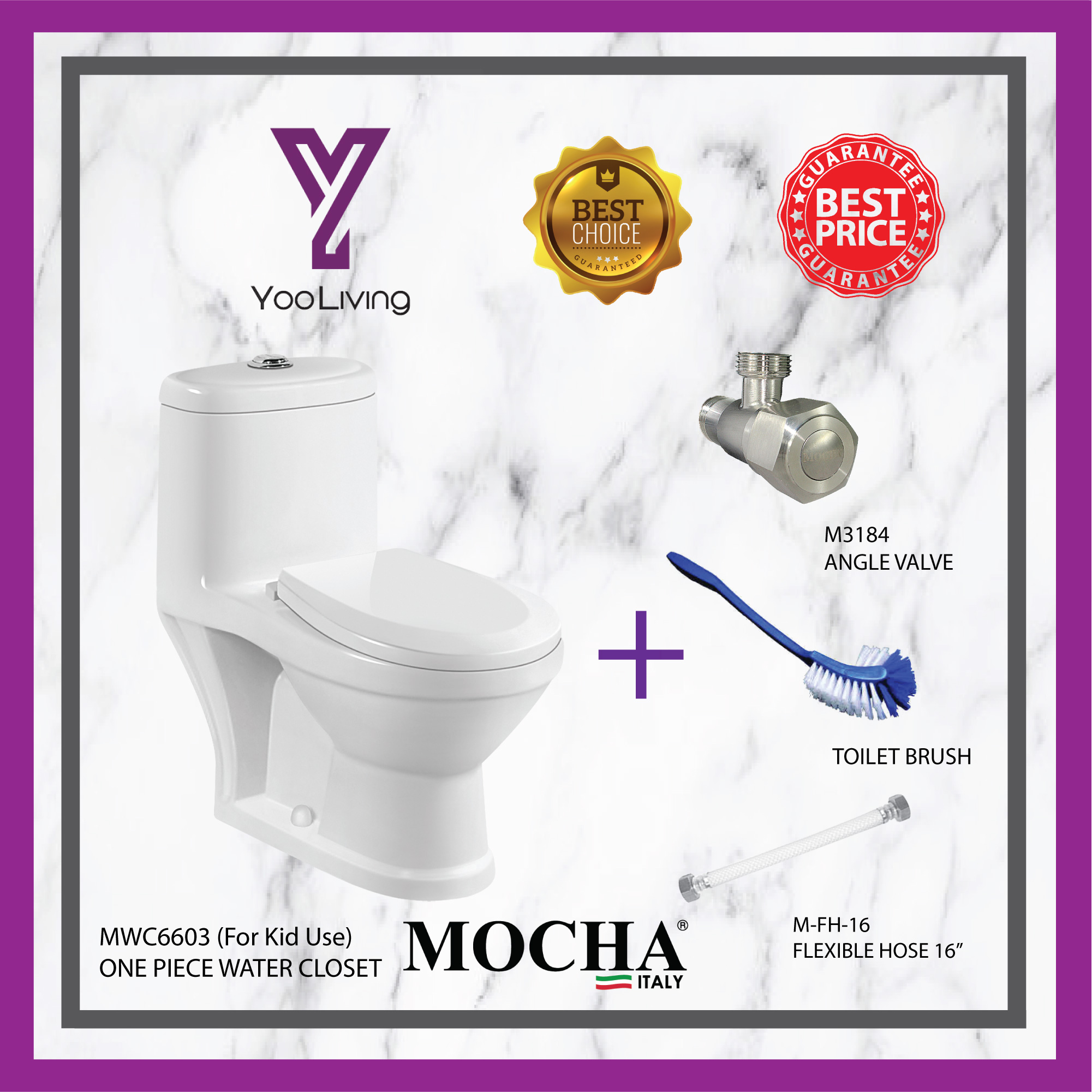 Mocha Italy - MEGA SUPER SALES ONE-PIECE WATER CLOSET FOR KID WC WITH FREE GIFT (MWC6603) YOO LIVING PACKAGE TOILET BOWL | WASHDOWN FLUSHING SYSTEM AND SOFT CLOSE SEAT COVER Quality Certified by IKRAM CIDB & SPAN