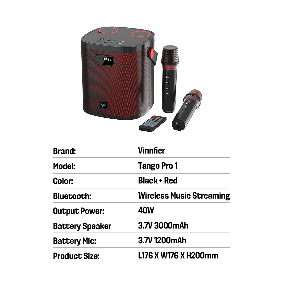 Vinnfier VF Tango Pro 1 Bluetooth Portable Karaoke Speaker with 2 Wireless Microphone Support USB Drive Micro SD