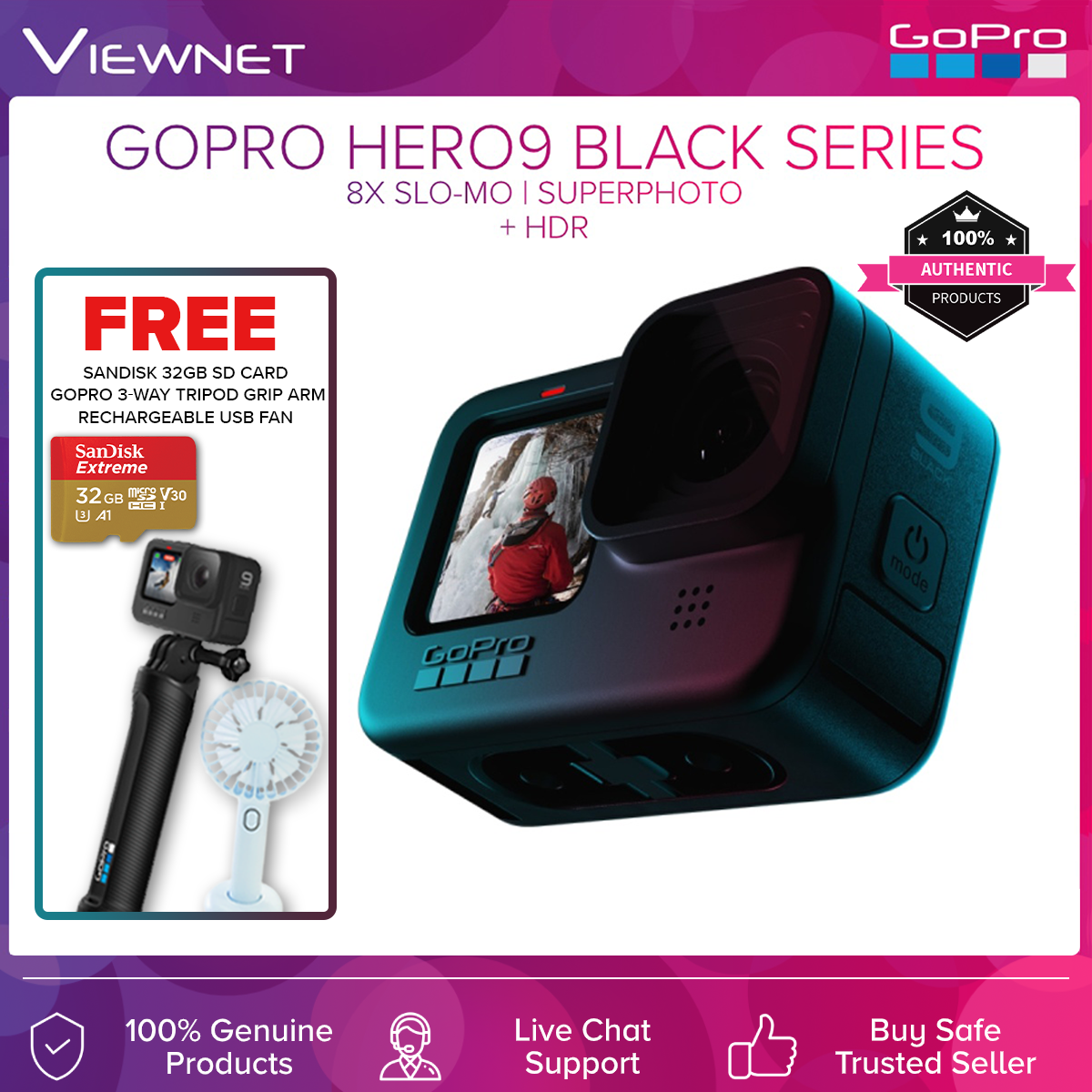 GOPRO HERO 9 Black / HERO 9 / Hero9 / HERO 9 BUNDLE 5K Video 20MP Streaming Camera Built-In Mounting with Folding Fingers  HERO9 Black Mods Compatibility 1 Year Warranty