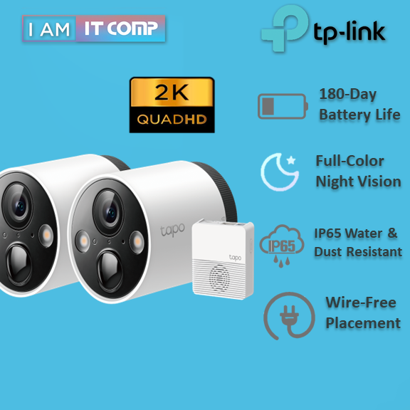 TP-Link TAPO C420S2 Smart Wire-Free Security 2 Camera System / 2K QHD / 180 Day Battery Life / Smart AI / Alarm / IP65 Water Resistant