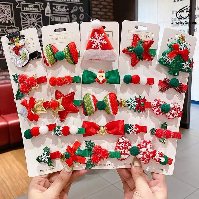 5 kẹp tóc giáng sinh cái/bộ dây buộc tóc ông già noel cây thông giáng sinh kẹp tóc em bé phụ kiện tóc giáng sinh cho bé gái