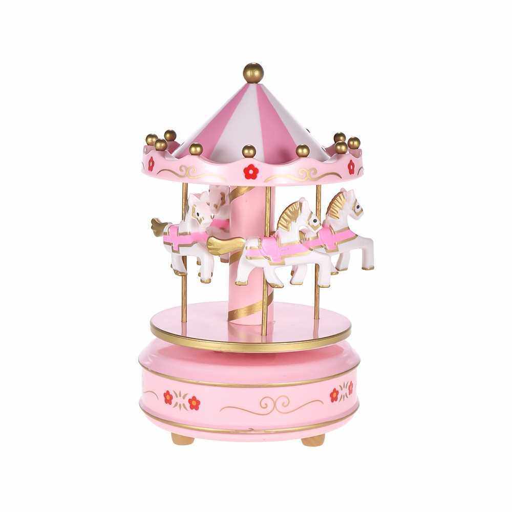Merry-Go-Round Carousel Music Box Classical Melody Birthday Christmas Festival Musical Gift for Children Kids (Pink)
