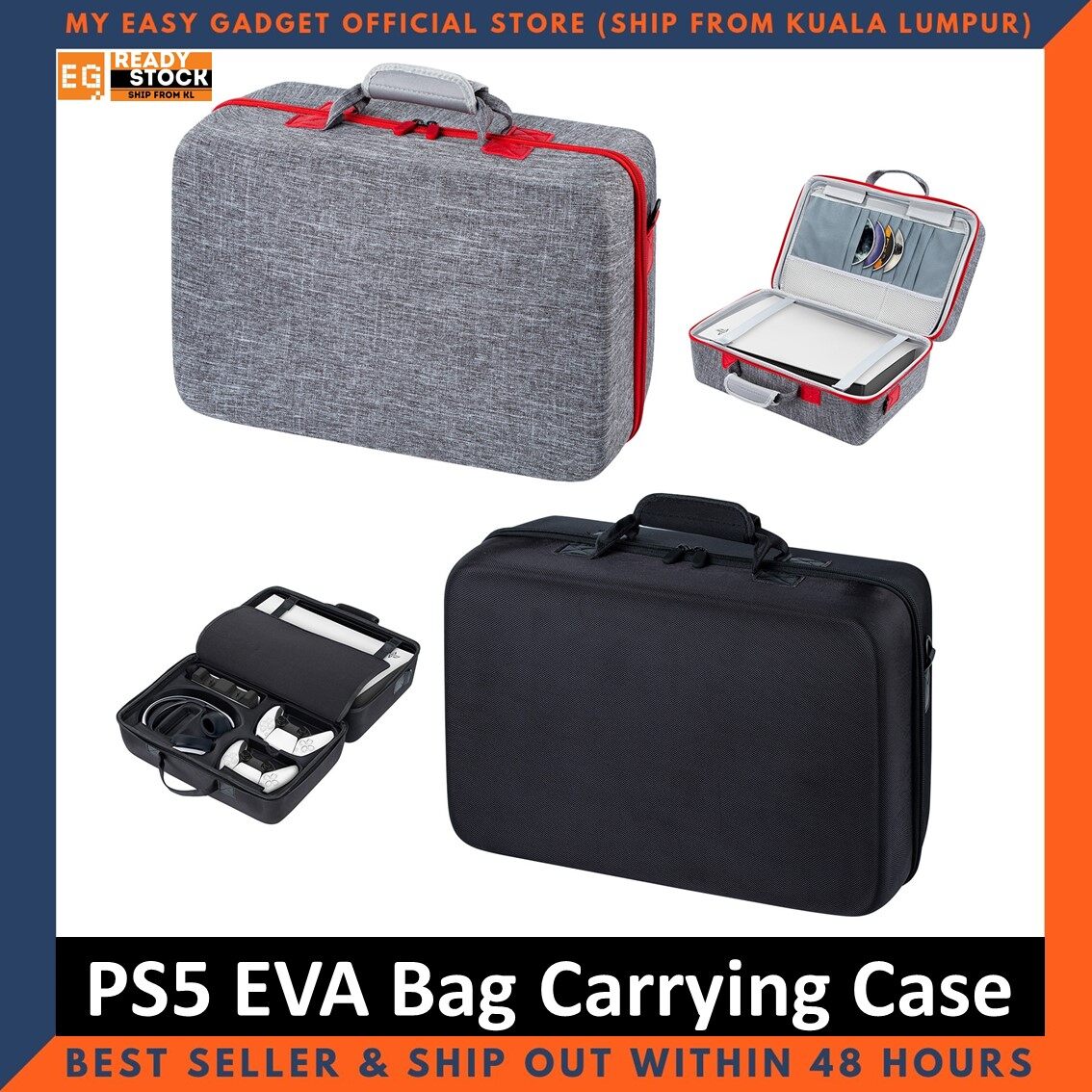 PS5 Bag Waterproof Hard Shell Carrying Case EVA Protective Travel Storage Bag for PlayStation 5 Console , Controller & Headsets