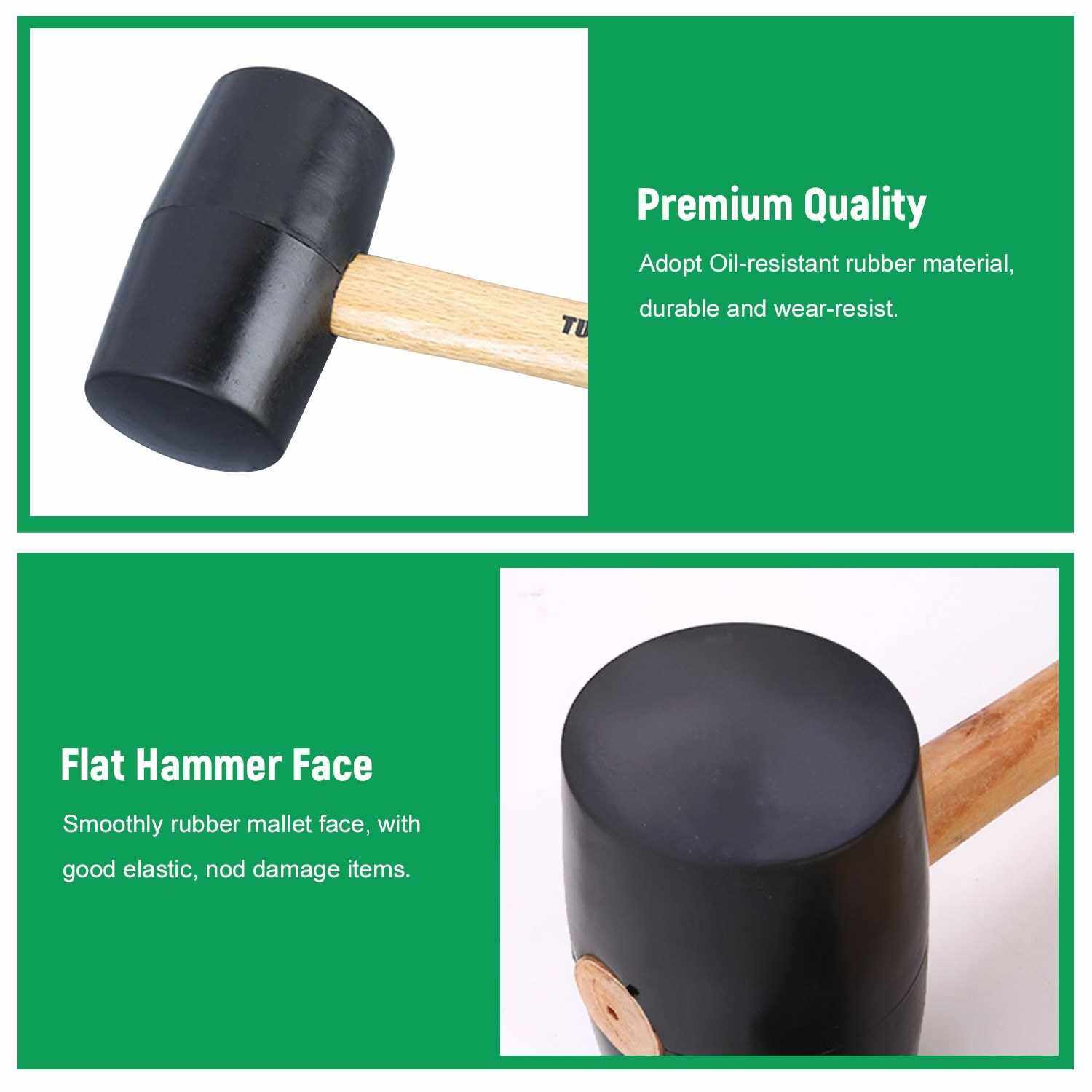60500 Black Rubber Mallet Dual Face Tile Hammer with Wooden Handle (Black)