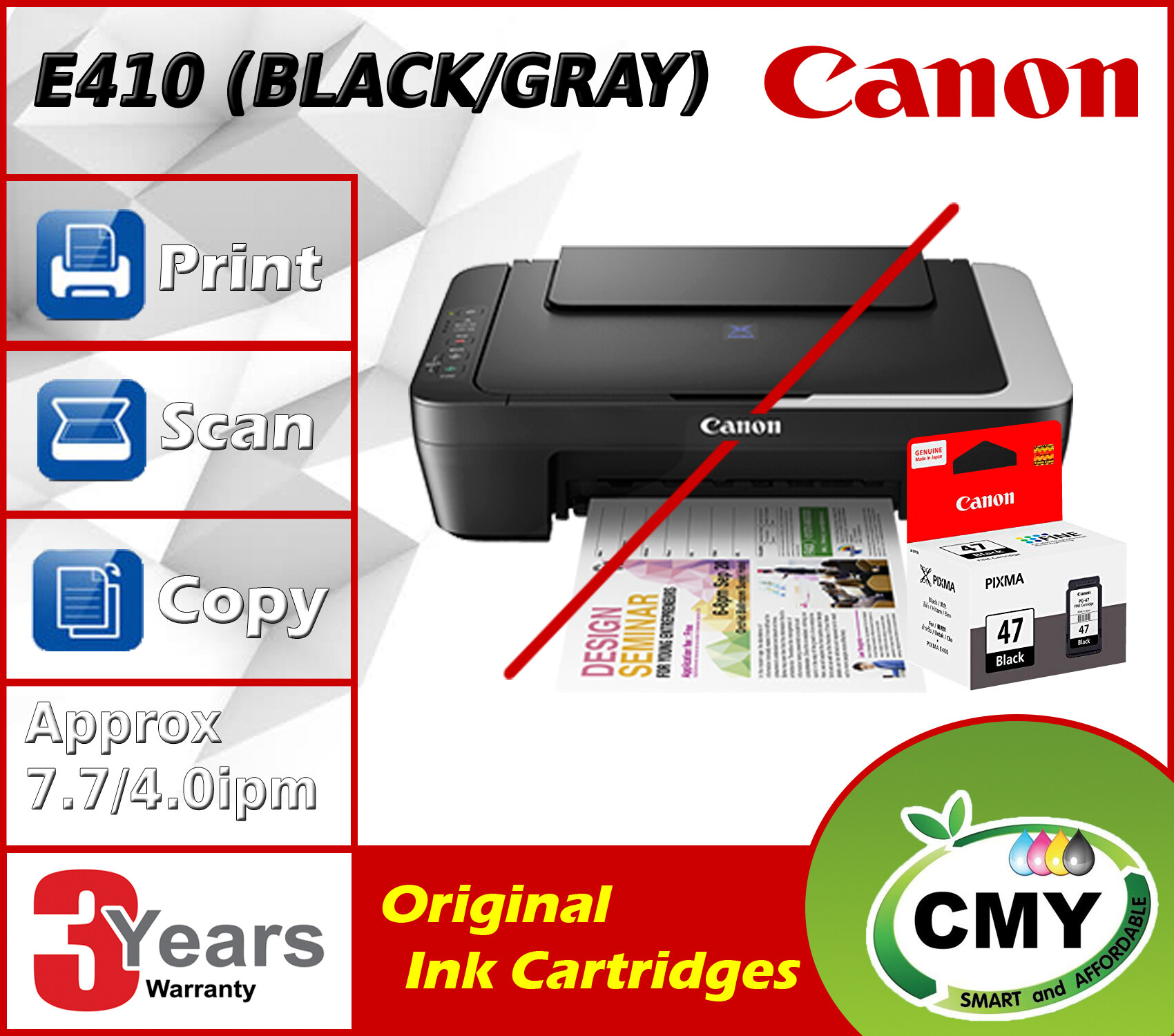 Canon PIXMA E410 Ink Efficient 3 in 1 Multi-function Printer Print Scan Copy similar as 2676 L3110 L1110 G2010 2135 2336 G2020 L3210 L3216 DCP-J100 DCP-T310 DCP-T220