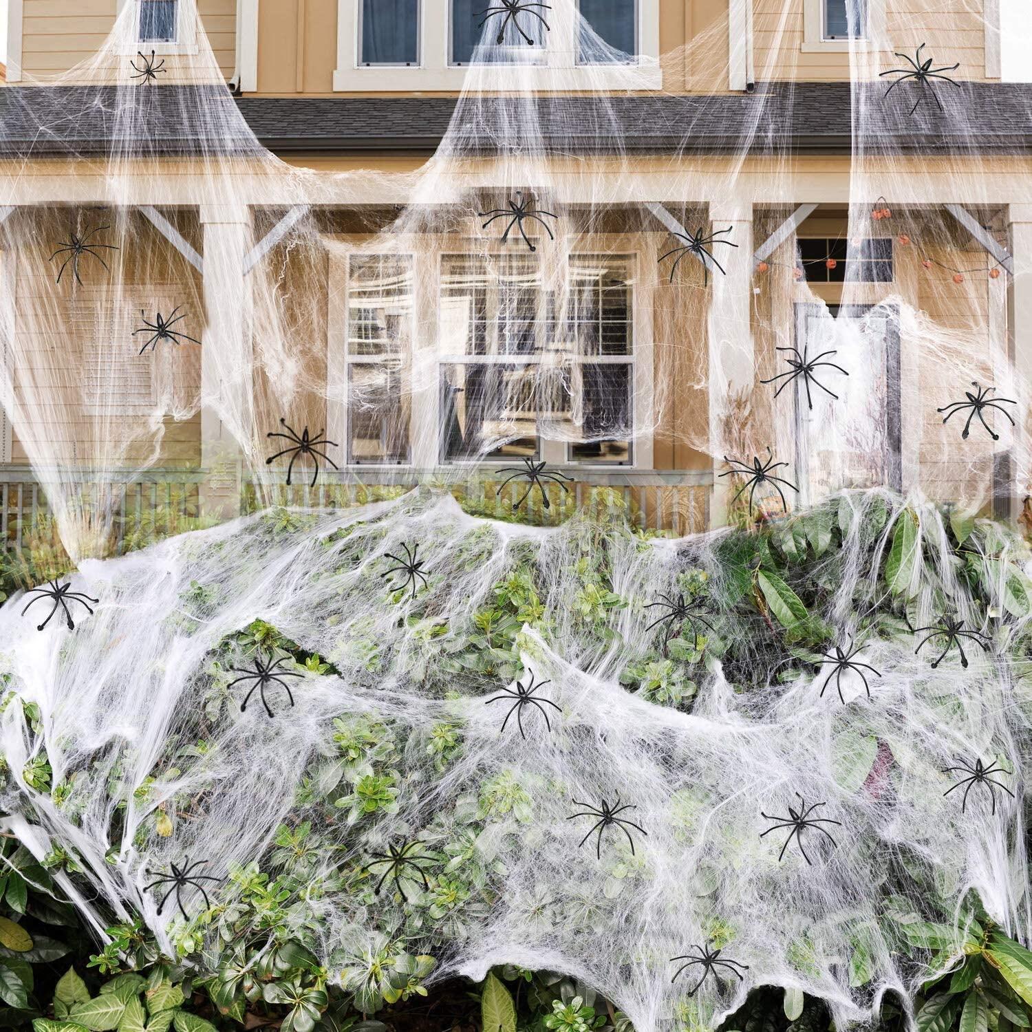 Trang trí halloween nhân tạo mạng nhện đáng sợ đảng cảnh đạo cụ trắng co giãn mạng nhện kinh dị nhà trang trí nhà phụ kiện