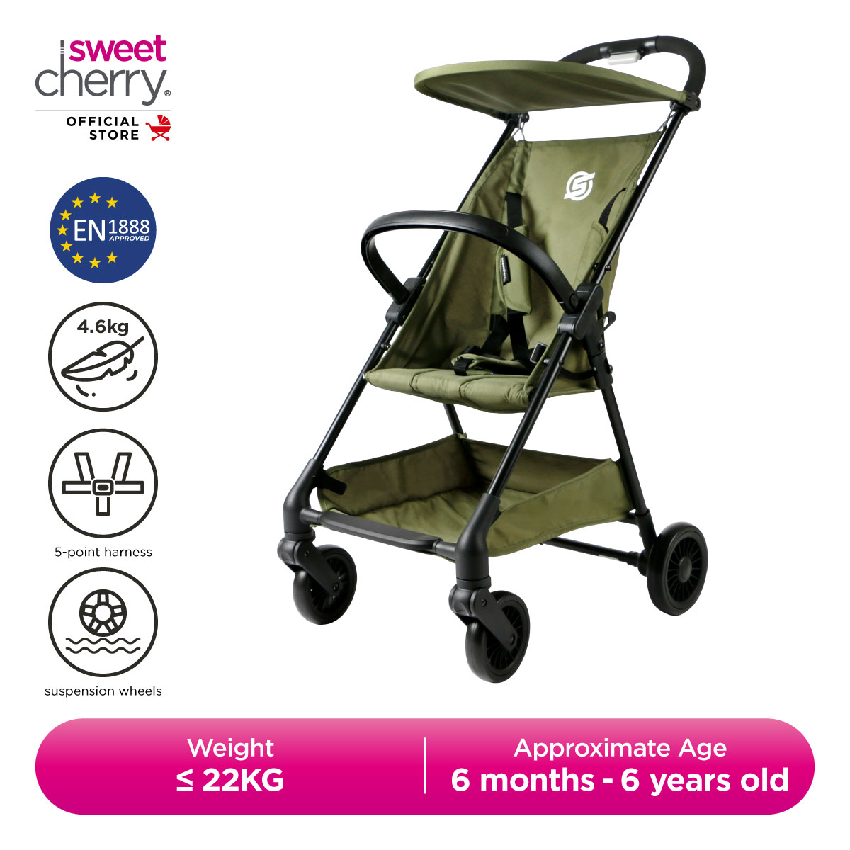 Sweet Cherry Ultra-Lightweight Compact Fold Toddler Stroller U1108 Vivo Stroller