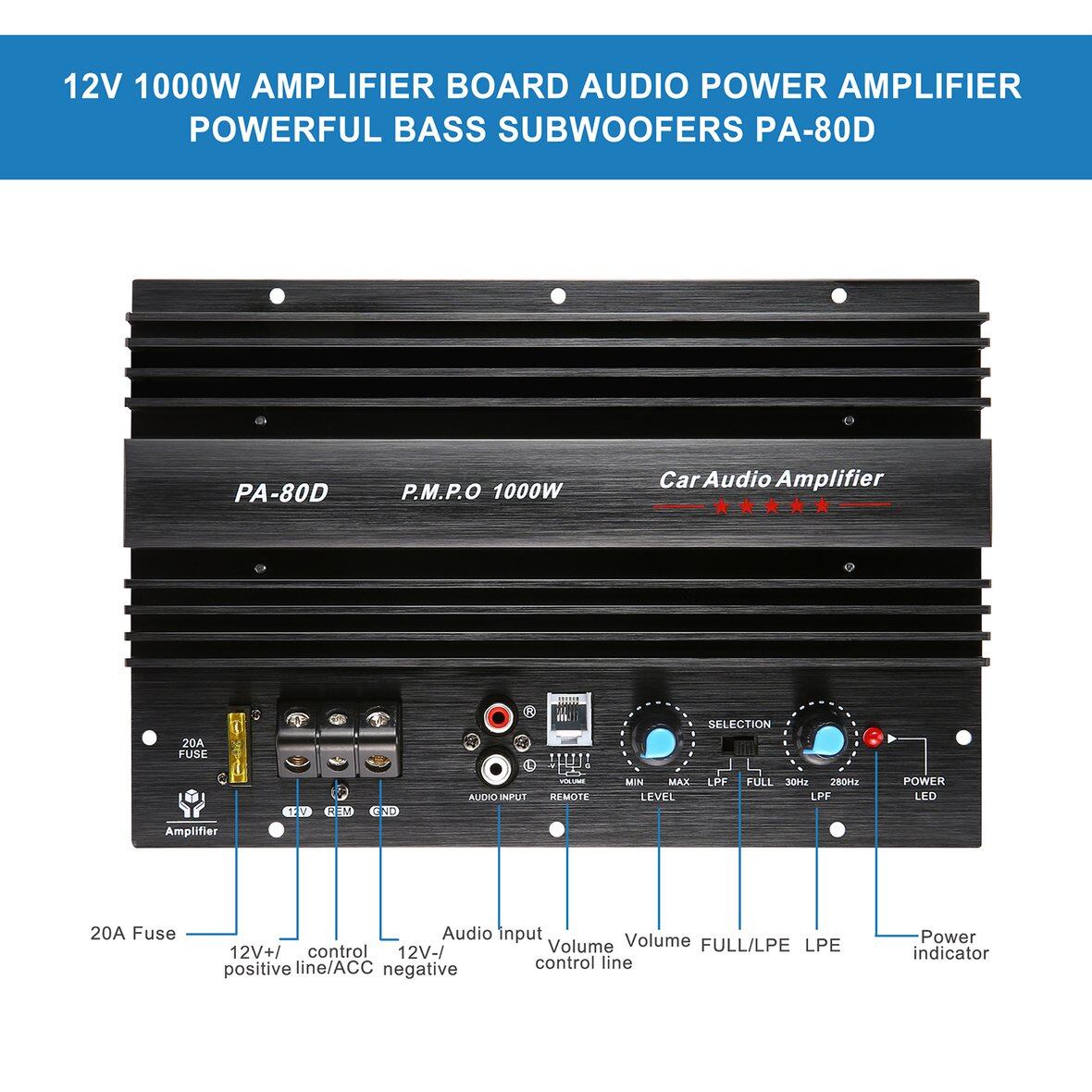 Hot sellers 12v 1000w car audio power high amplifier powerful bass subwoofers pa-80d amplifier board amp