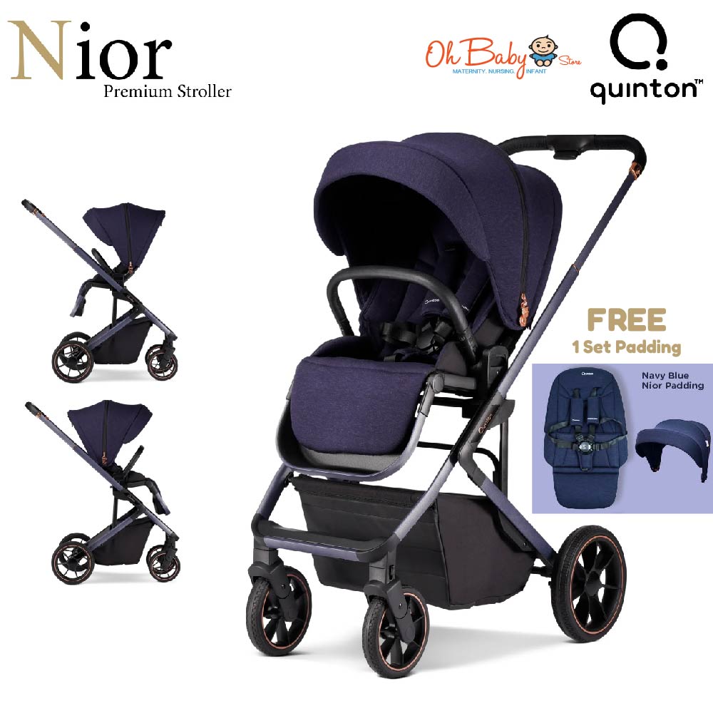 Quinton Nior 2-way Facing Baby Stroller From 0-22kg Bamboo Lining Fabric Magic Clip Harness system and Durable Rubber Wheel Stroller Free 1 Set Padding | Oh Baby Store