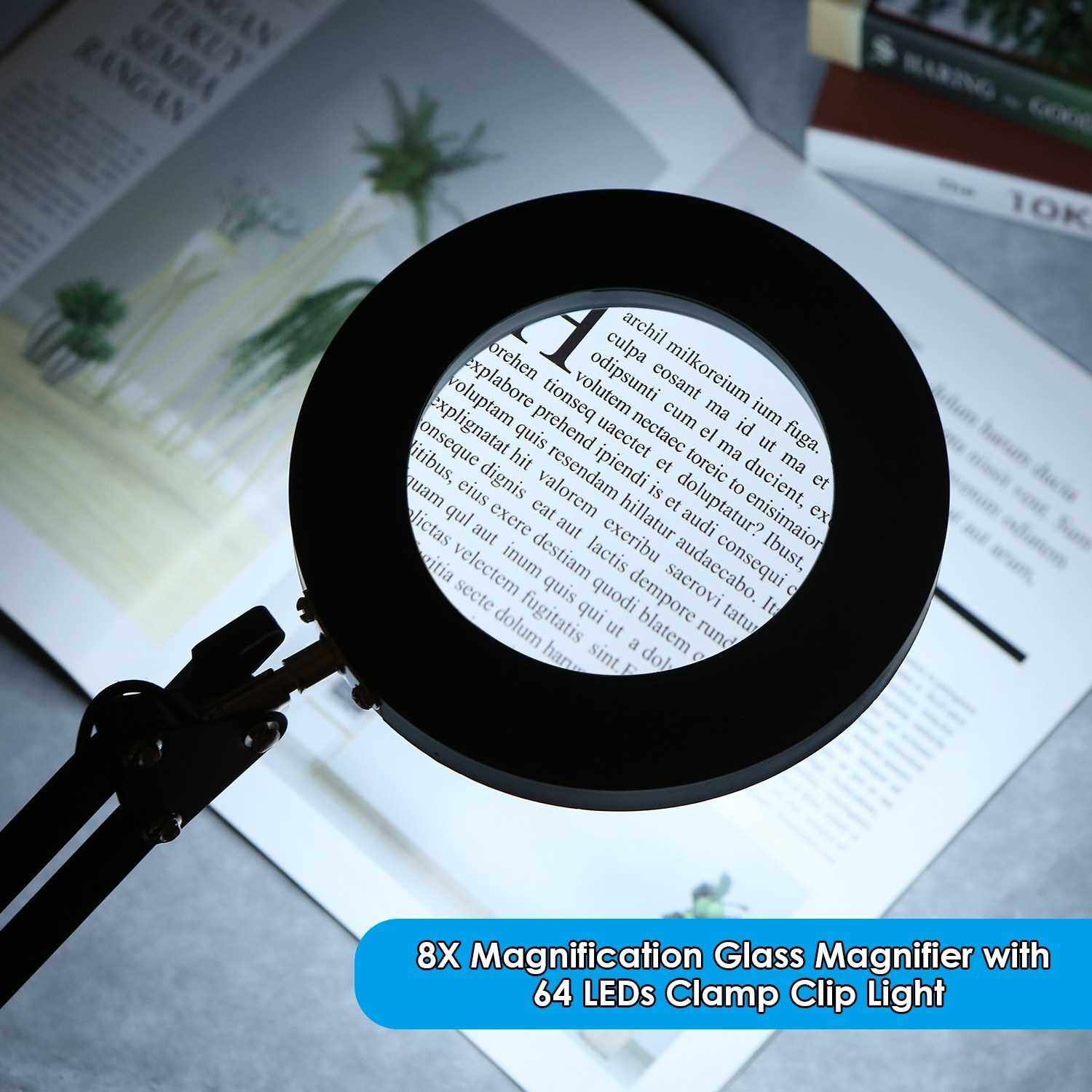 Magnifying Glass Magnifier with 64 LEDs Clamp Clip Light 8X ...