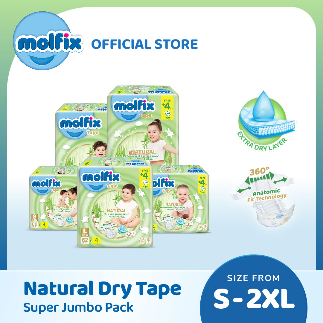 Molfix Natural Tape Super Jumbo Pack (S86/M78/L66/XL54/XXL44) (1Pack)