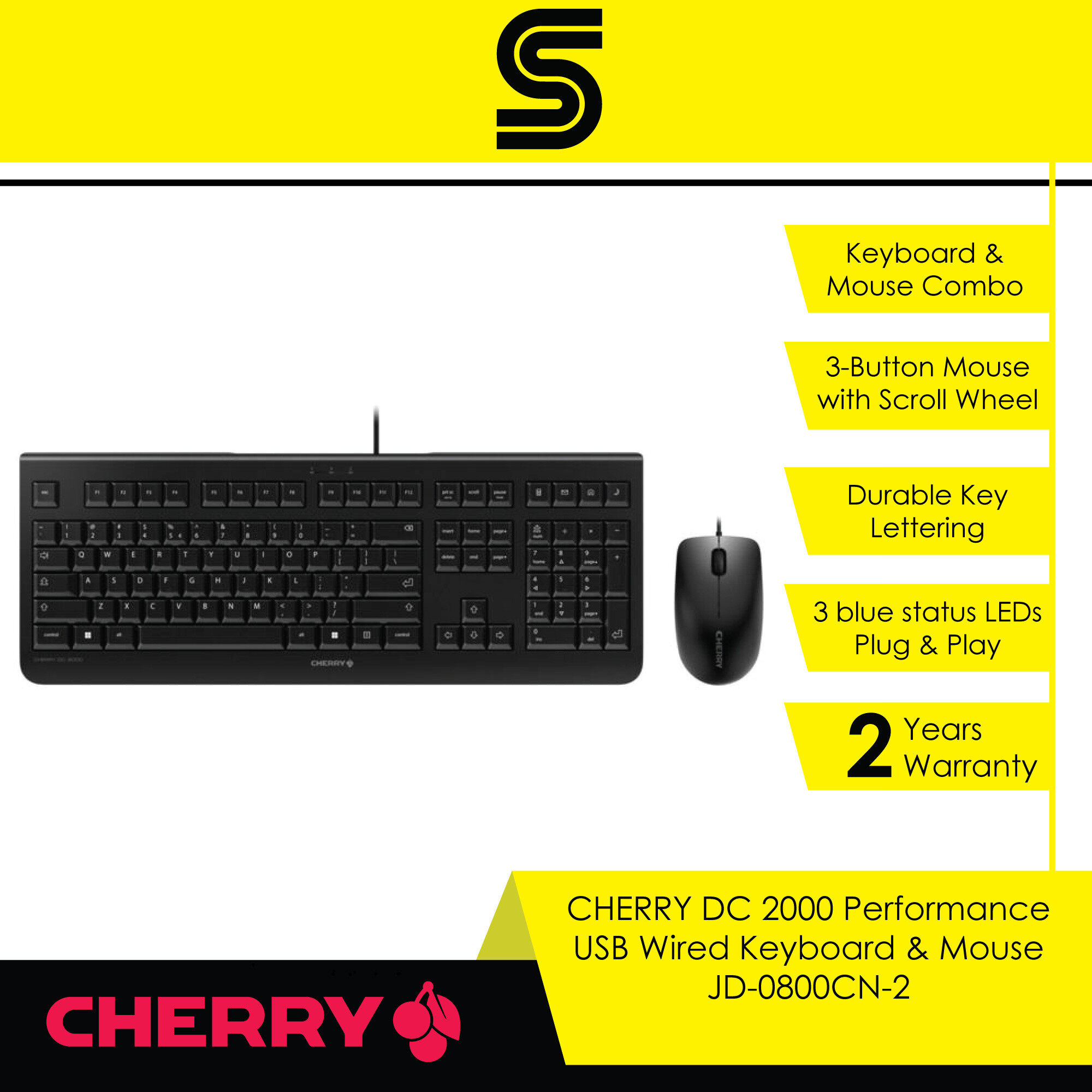 CHERRY DC 2000 Performance USB Wired Keyboard & Mouse - JD-0800CN-2