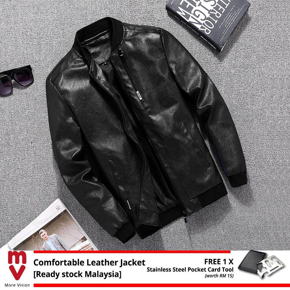 [READY STOCK] Comfortable Leather Jacket Men's Casual New Fashion Style PU for Stylish Man Biker Motorcycle Bomber -MI51903