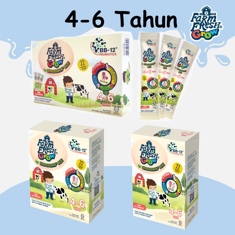 FARM FRESH GROW MILK POWDER 30G X 10 SACHETS 500G 800G 1-3 YEARS 4-6 YEARS