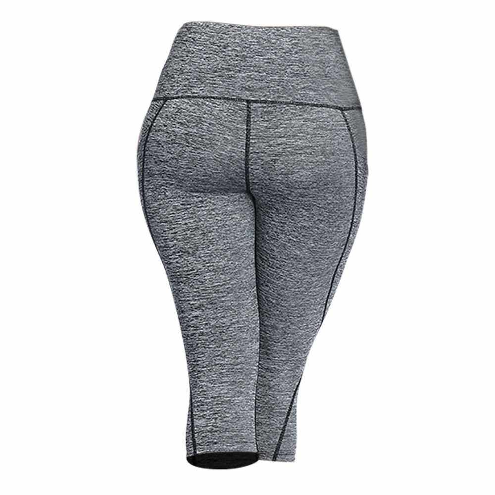 Best Selling Women's High Waist Capri Yoga Pants Tummy Control Workout Running 4 Way Stretch Yoga Leggings Tights with Pocket (Grey)