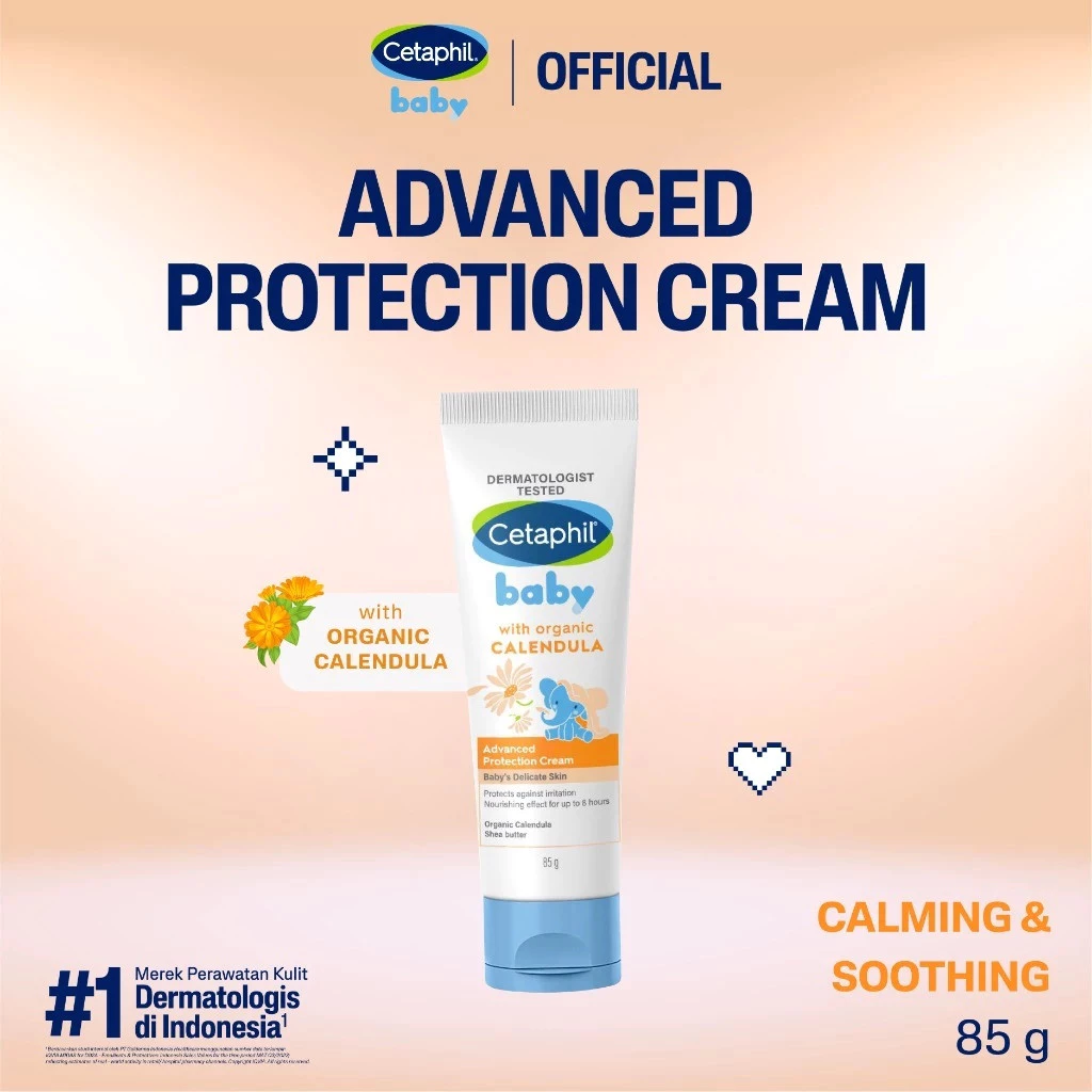Cetaphil Baby Advanced Protection Cream 85g | Organic Calendula | Mineral Oil & Fragrance Free | Repairs Drool Rash & Diaper Rash | Full-Body Moisturizer for Babies