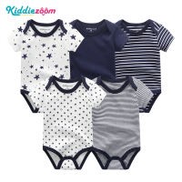 Kiddiezoom 100% Cotton Baby Romper Boy and Girl Newborn Bodysuit Clothes Short Sleeve 5Pcs Stars Pattern 0-12 Months