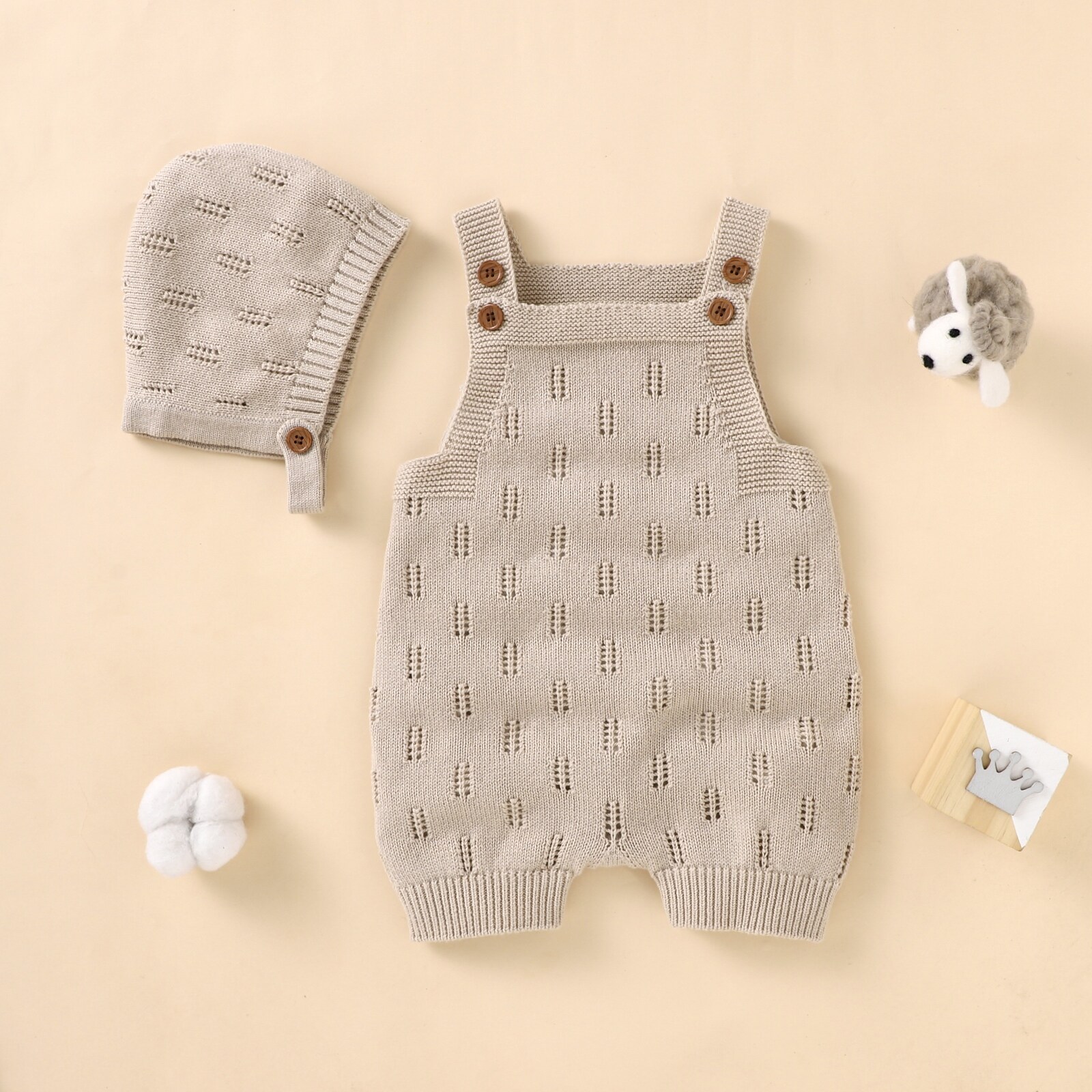 (flowerlove fashionable) Newborn Baby Rompers Hats Clothes Sets Autumn Winter Solid Knitted Infants Kids Boy Girl Sweaters Jumpsuits Outfits 2pc KnitwearUnderwear & Sleepwear
