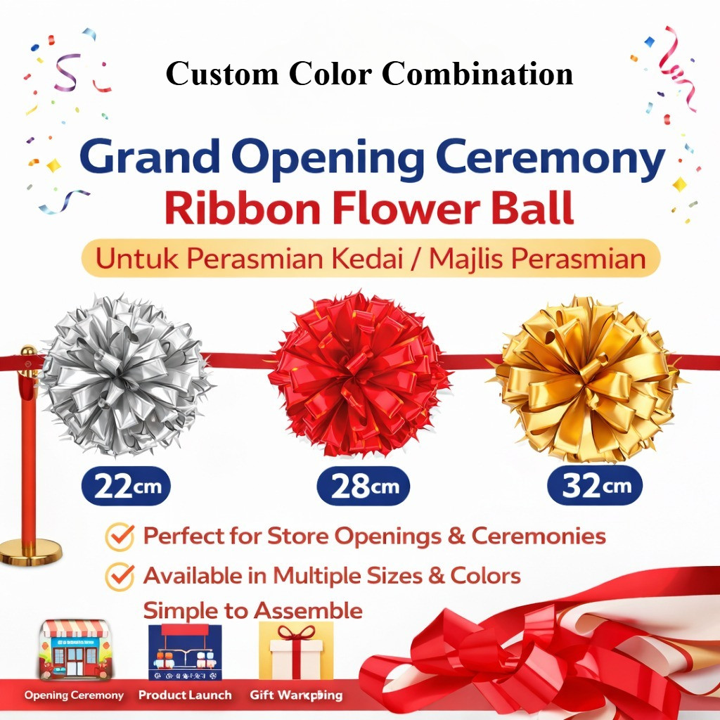 Grand Opening Ceremony Ribbon 22/28/32cm Ribbon Flower Ball For Shop Opening / Opening Ceremony
