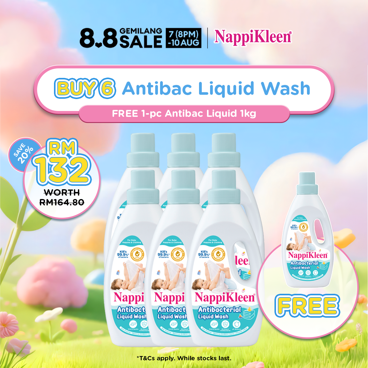 [8.8 Exclusive] Nappikleen Anti-Bacterial Liquid Wash (1.85kg x 6) + Nappikleen Anti-Bacterial Liquid Wash (1kg)