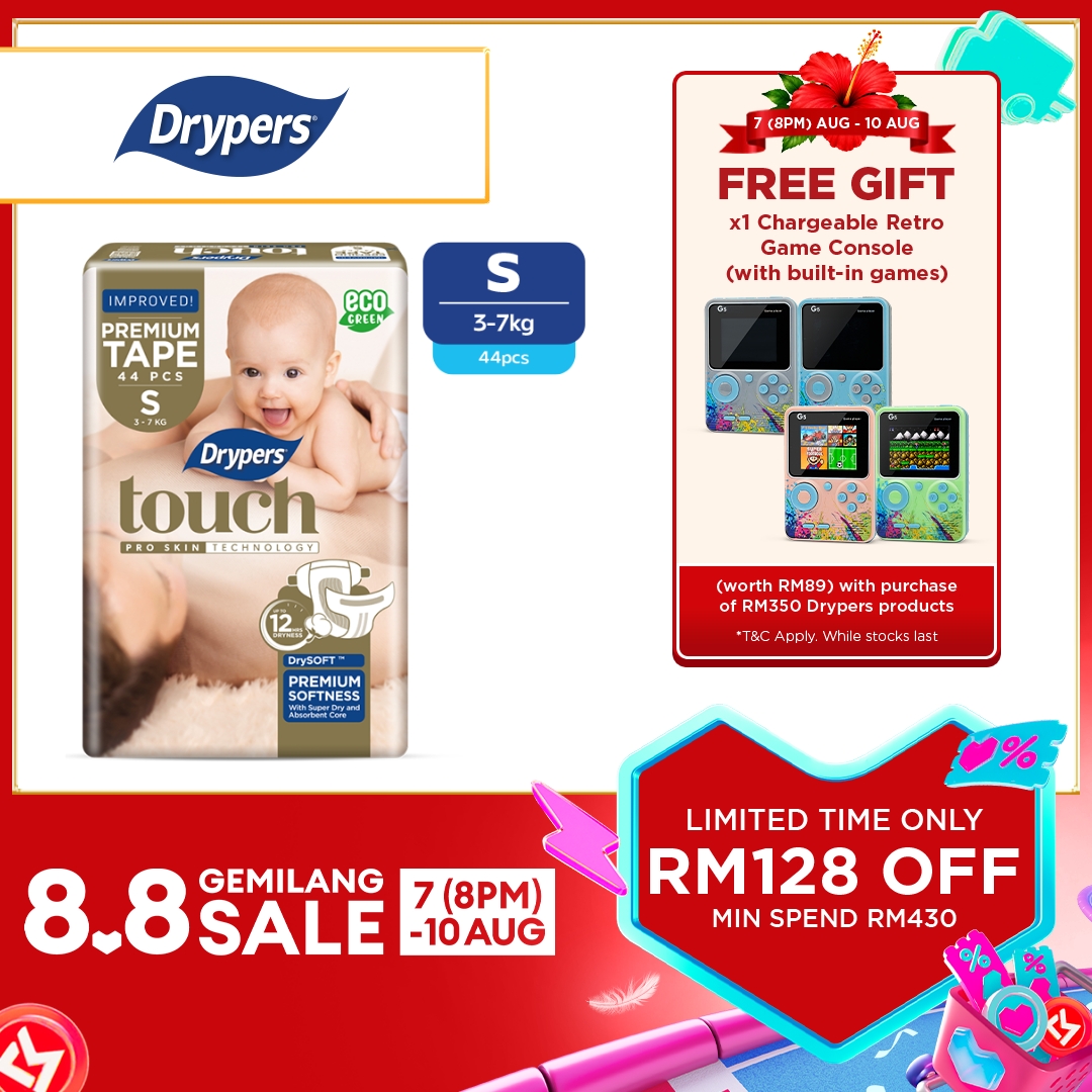 Drypers Touch Baby Tape Diapers NB80/ S44 (1 Packs) - Super Soft & Gentle Care