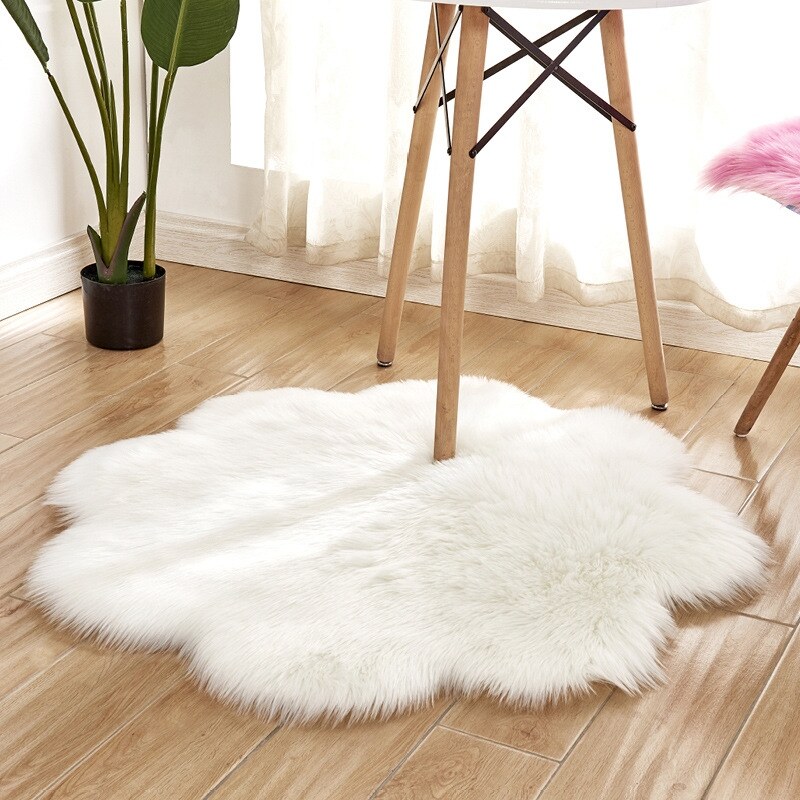 [Kuaile trang trí nội thất gia đình] Thảm lông sang trọng nhà trang trí phòng khách phòng ngủ trắng đen giả len mat-rug-AliExpress
