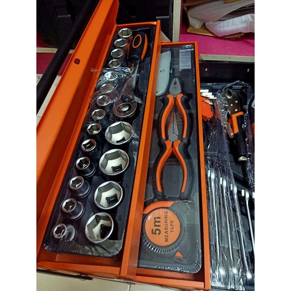 SATAGOOD Cantilever Metal Tool Box Set of 85 pcs 1/4 & 1/2 Tool Set