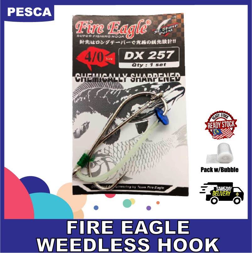 PESCA- FIRE EAGLE Weedless Double Hook (DX 257) Size 1 1/0 2/0 3/0 4/0 Fishing Hook Weedless Hook Mata Dua Mata Weedless