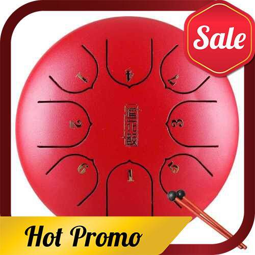 6in Metal Tongue Drum Mini 8-Tone Hand Pan Drums with Drumsticks Percussion Musical Instruments (Red)