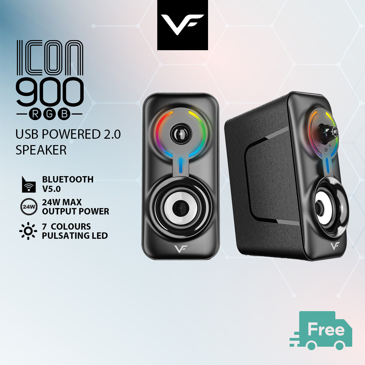 Vinnfier VF Icon 900 RGB Bluetooth USB Speaker with 7 Modes LED Lights Sleek External Controller