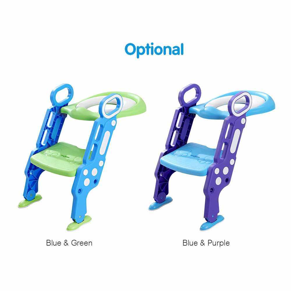 Best Selling Potty Training Seat with Ladder Step Non-slip Ladder Adjustable Height Double Handles Soft Potty Seat Pad Toddlers Toilet Seat Step for Boys Girls (Blue & Green)