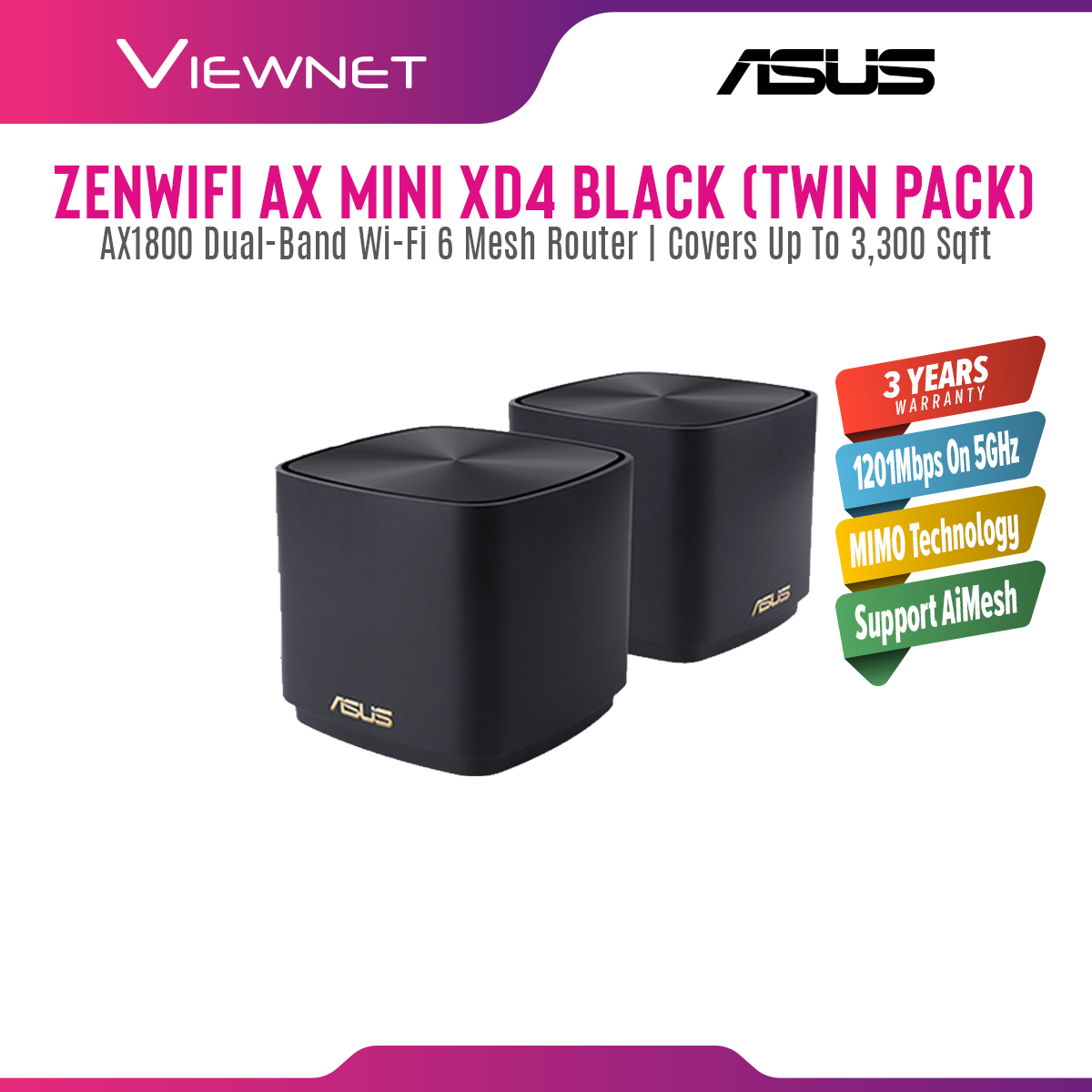 Asus ZenWiFi AX Mini (XD4) WiFi 6 AX1800 Mesh Wi-Fi With Backhaul Gigabit Ethernet Wireless WiFi6 AX Router AiMesh