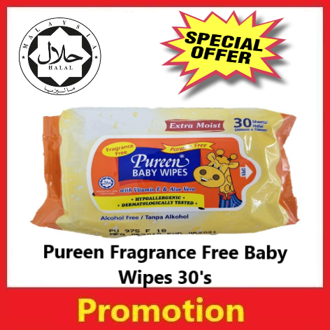 [EXP:DECEMBER 2026 ] Pureen Baby Wipes Fragrance Free with Vitamin E & Aloe Vera 30s