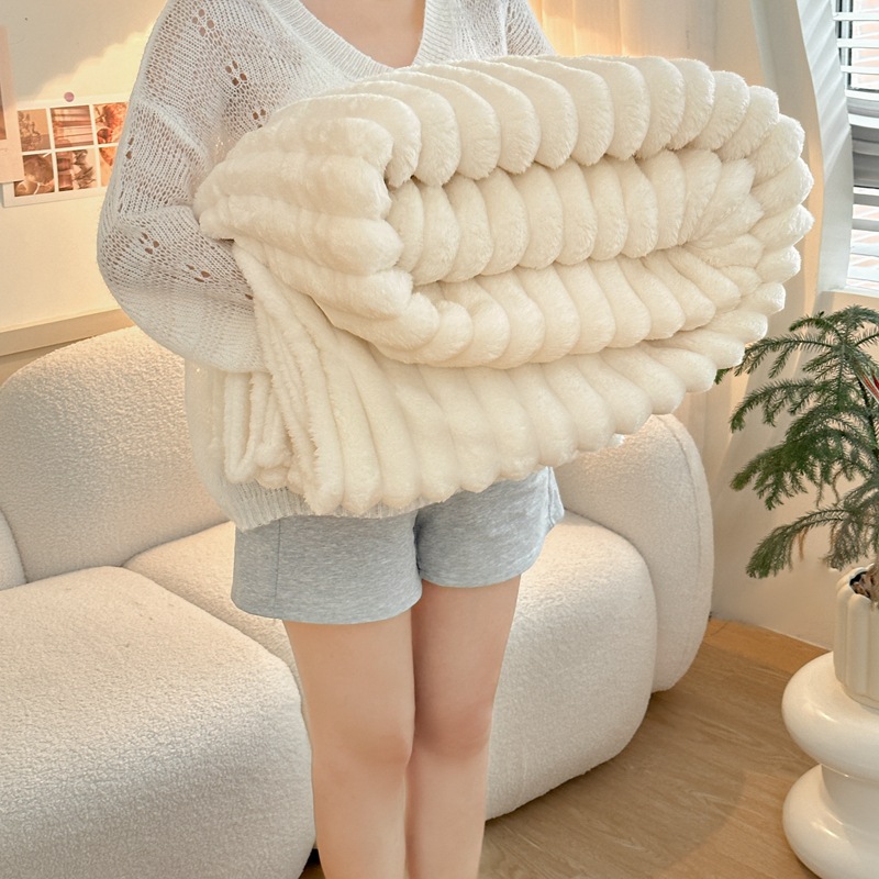 [CC Holding]A Rabbit-like Plush Blanket Thickened Rabbit Plush Blanket Nap Blanket Lazy Sofa Nap Blanket Rex Rabbit Blanket Shoe Organisers