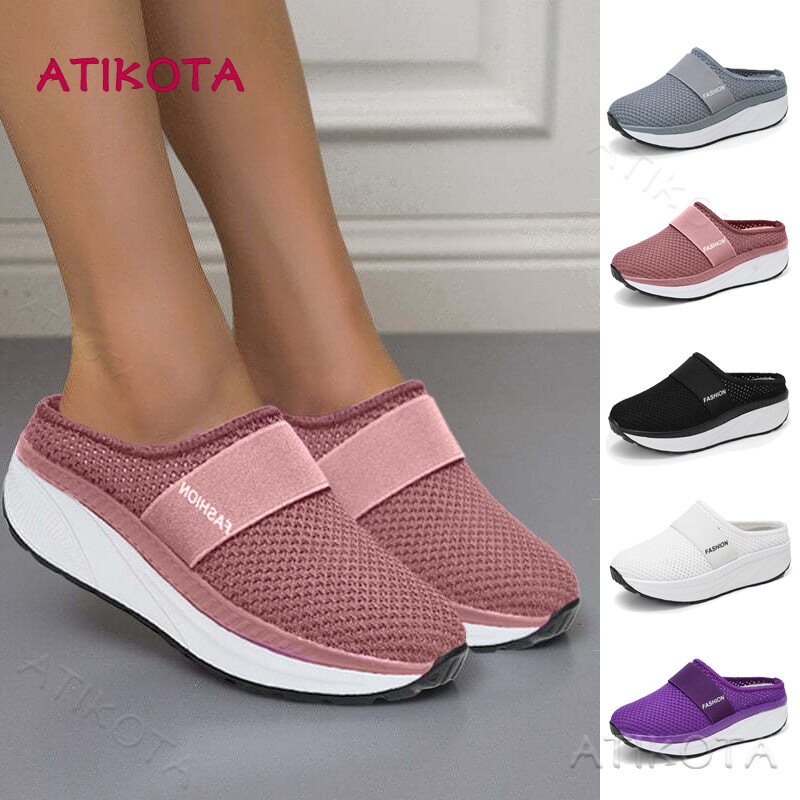 Atikota Large Size Slip Ons Women Outer Wear Thick Bottom Mother Hollow  Half Slippers Casual Shake Shoes Ladies | Lazada PH