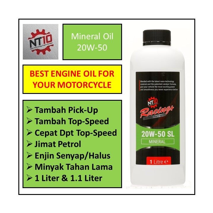 NT10 Racing+ Motorcycle Engine Oil Mineral 20W-50【1.0 Liter】For Y15ZR LC135 RS150R EX5 VF3i RFS150i FZ150i And All other Model