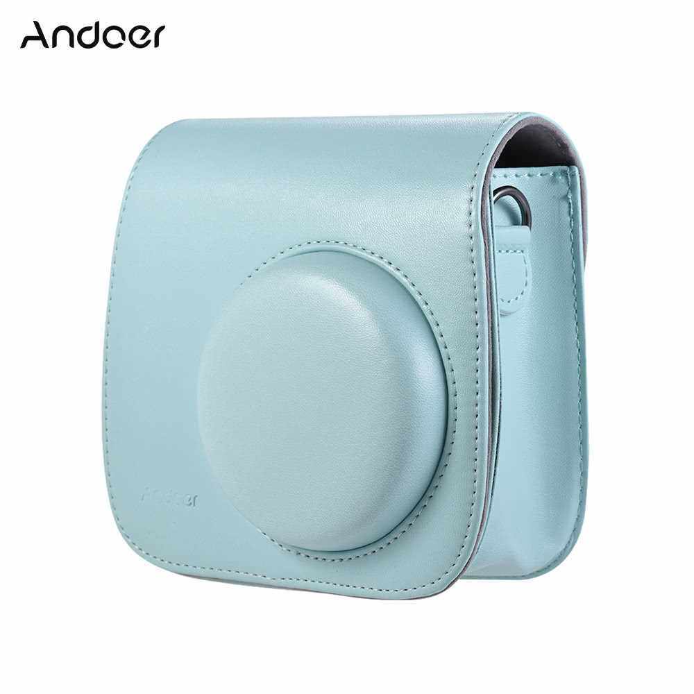 Andoer PU Instant Camera Case Bag with Strap for Fujifilm Instax Mini 9/8/8+/8s Smokey White (Dark Blue)
