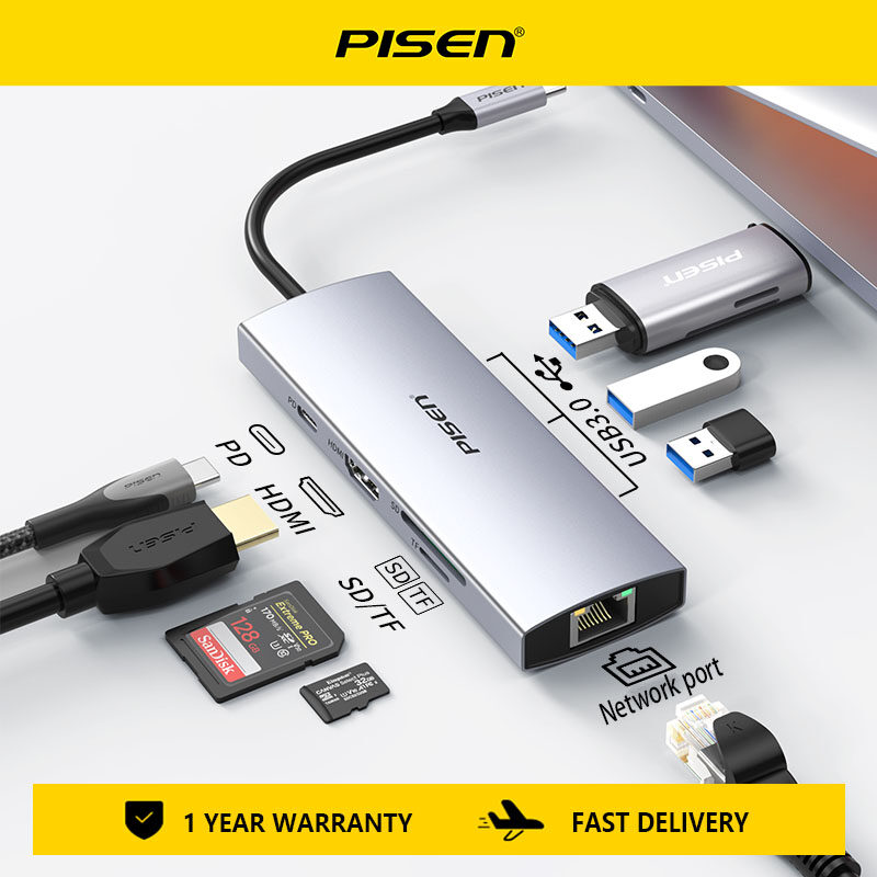 Bộ chuyển đổi USB C Hub Type C sang HDMI USB tương thích 3.1 cổng Ethernet